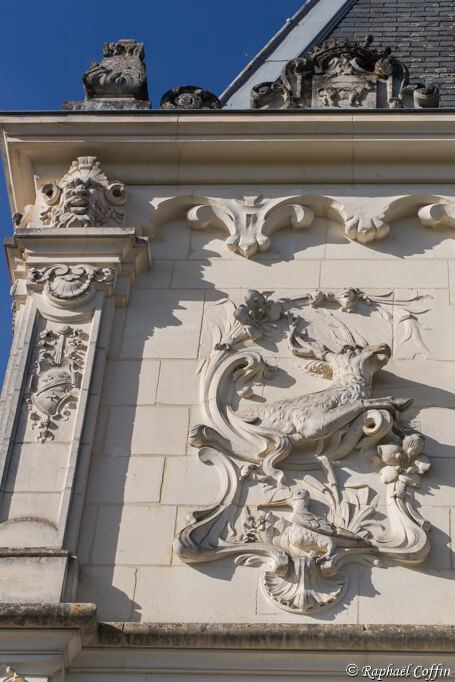 Urbex sculpture d'un cerf sur la facade du château