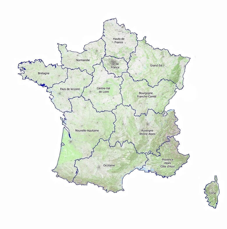 Carte de localisation des urbex classées par régions en France pour le format tablette