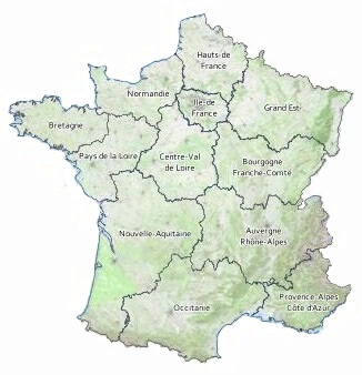 Carte de localisation des urbex classées par régions en France pour le format portable